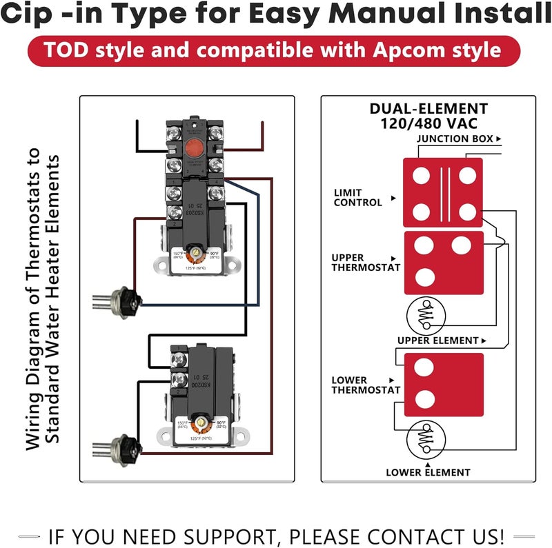 NISHCON EWH-02 Electric Water Heater Tune-Up Kit By , Fit for Most Brands Water Heaters Includes Upper & Lower Heater Thermostat and Protective Covers, Water Heater Heating Elements - Image 5